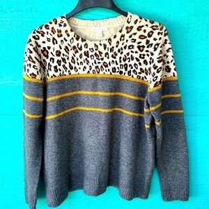 CLEARANCE BEACH LUNCH LOUNGE WOOL LIKE LEOPARD PRINT PULLOVER SWEATER LARGE EUC